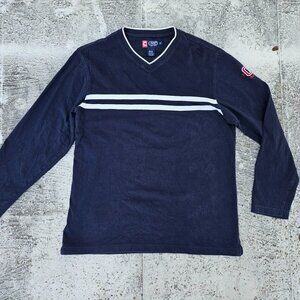 Chaps Men Sweat Shirt Long Sleeve V Neck T Shirt Navy Blue Cotton Top Size M